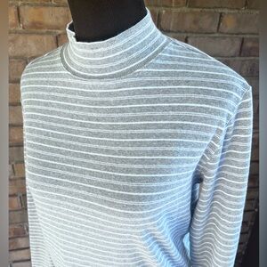 Rebecca Malone Mock Neck Sweater Top Grey Stripe Cotton Medium